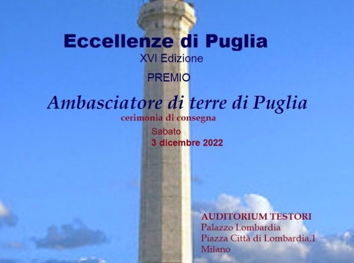   Al via la XVI edizione del Premio “Ambasciatore di terre di Puglia”